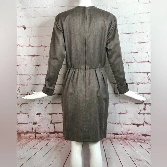 VINTAGE SAINT LAURENT PARIS RIVE GAUCHE Taupe knee length dress Size Large - Picture 11 of 15